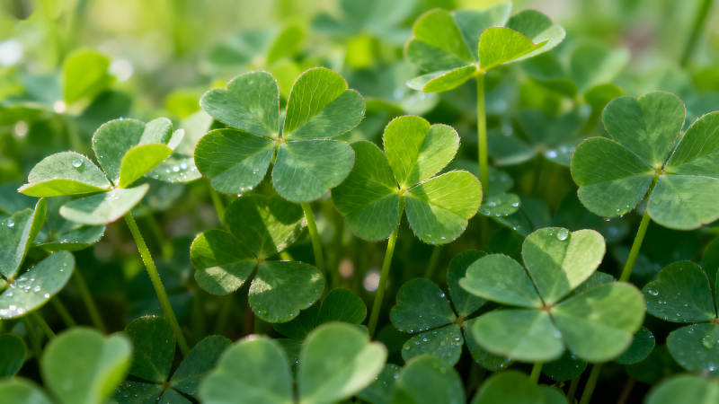 翠綠的三葉草在陽光下閃耀-圖片