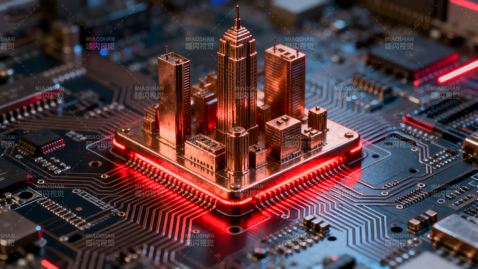 電路板上的城市模型-圖片