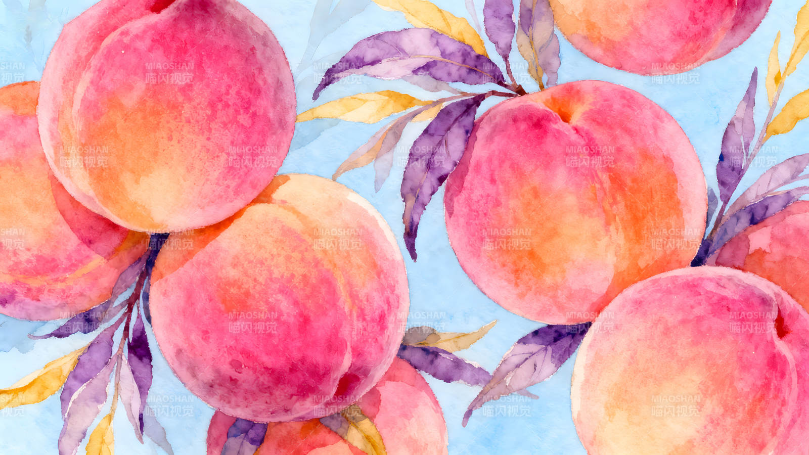 水彩桃子背景图-图片
