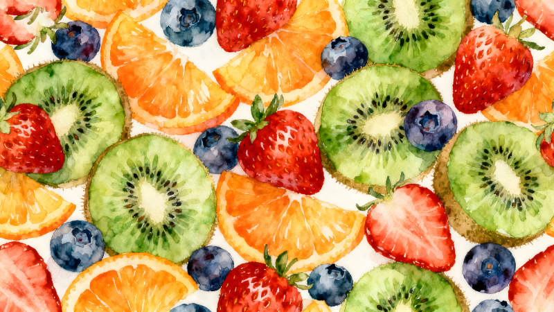 水彩水果拼盘清新美味-图片