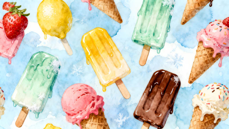 冰淇淋和冰棒的可愛圖案-圖片