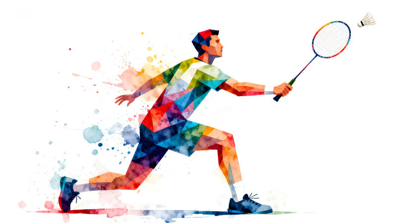 羽毛球運動員揮拍擊球-圖片