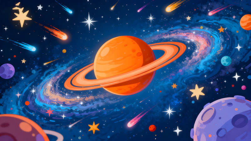 宇宙星球插畫夢幻星空-圖片