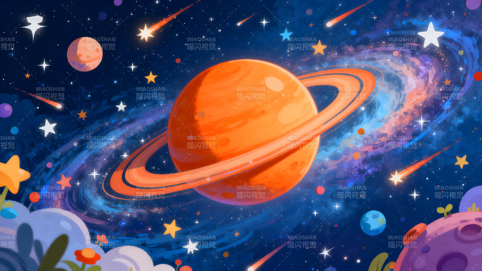 夢幻宇宙場景星系行星彗星絢麗多彩圖片