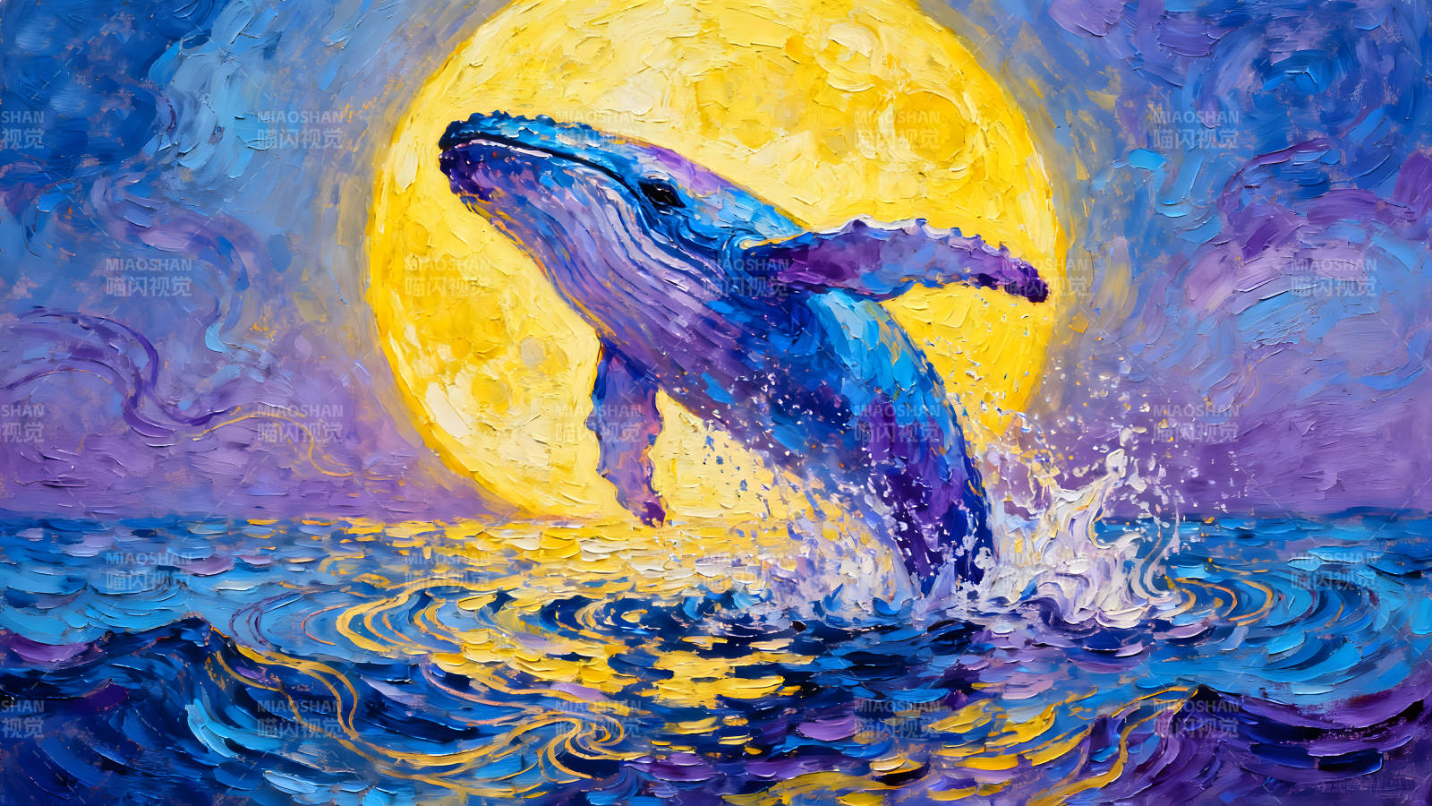 鲸鱼跃出海面夜空中飞翔-图片