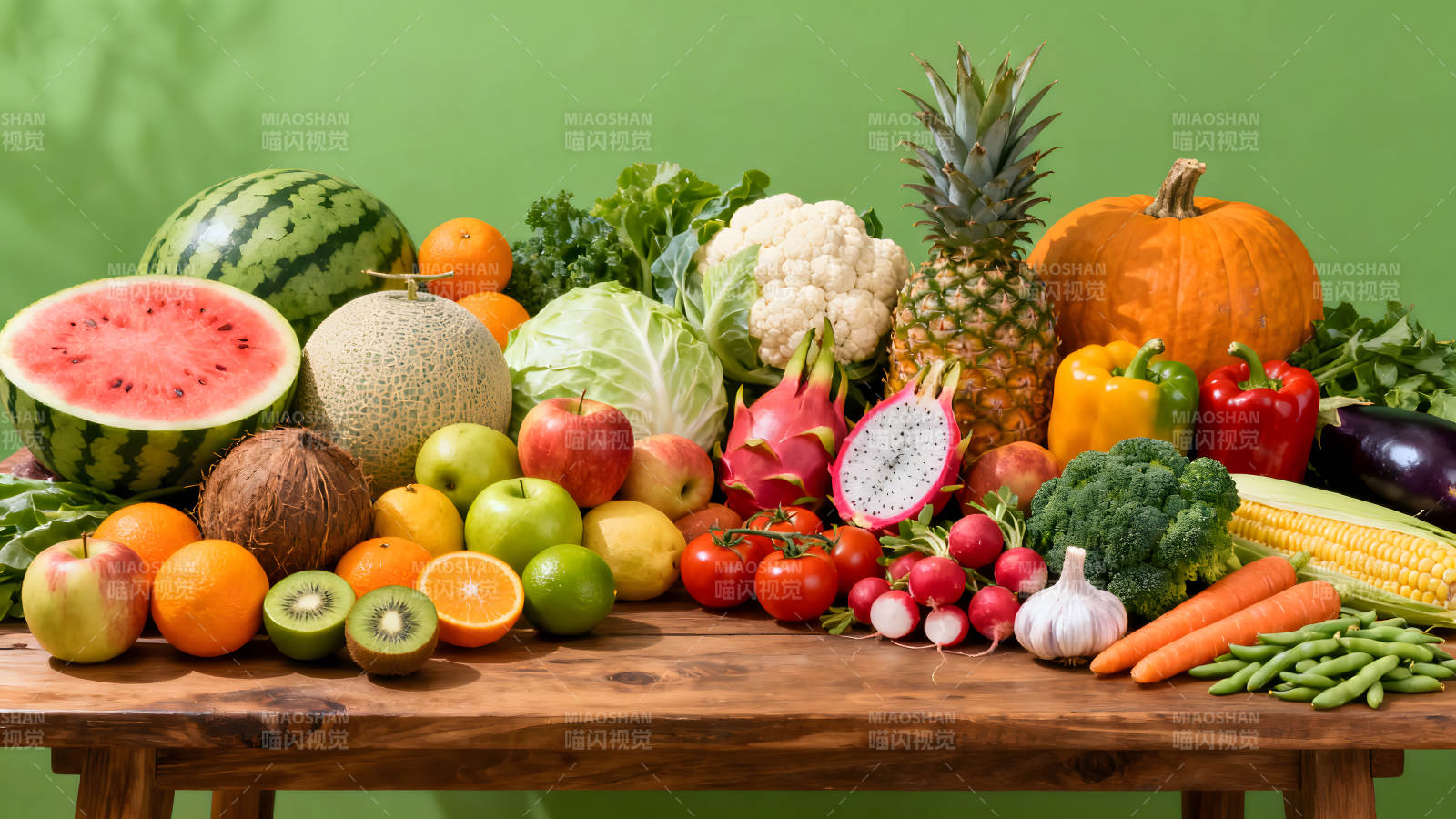 多种水果蔬菜的堆放图-图片