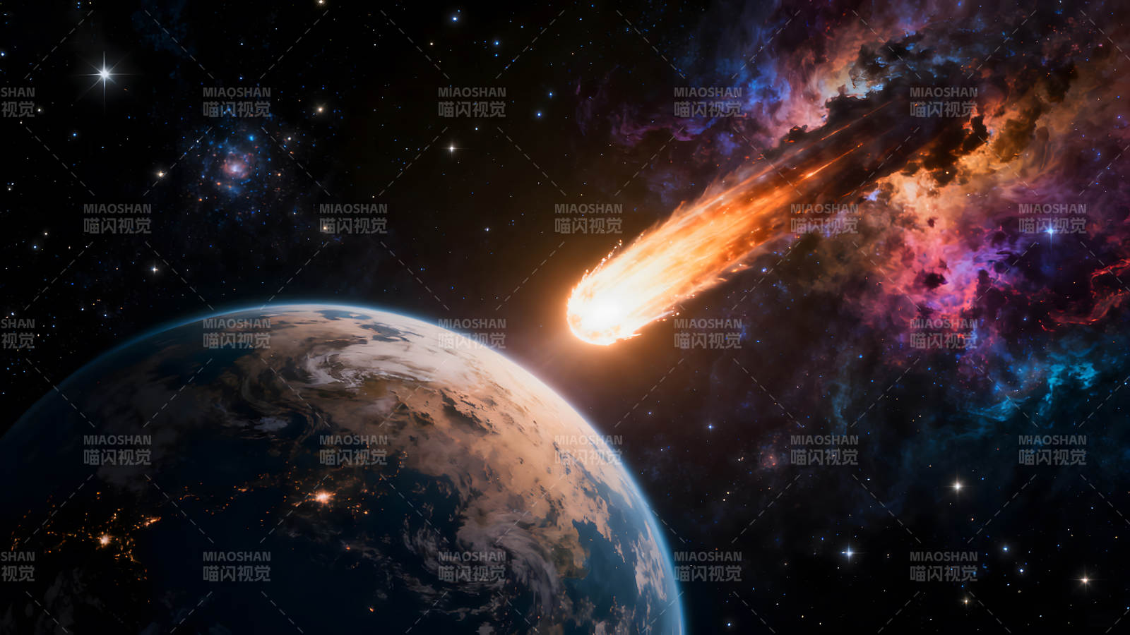 彗星撞击地球的宇宙景象-图片
