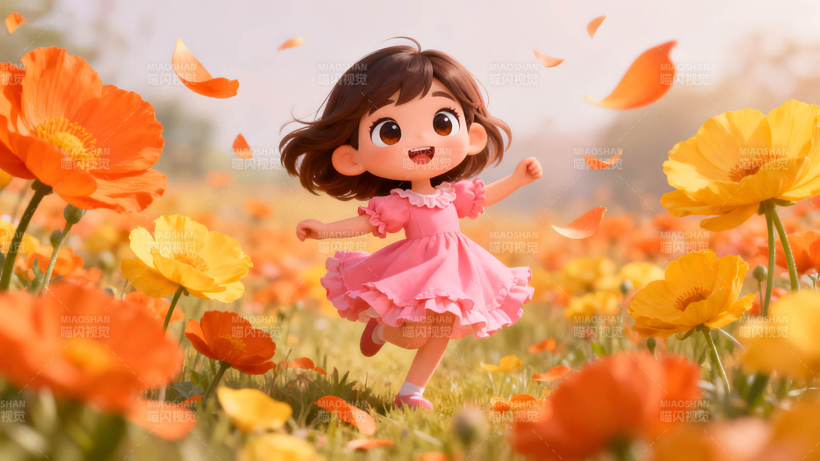 小女孩在花海中玩耍-图片