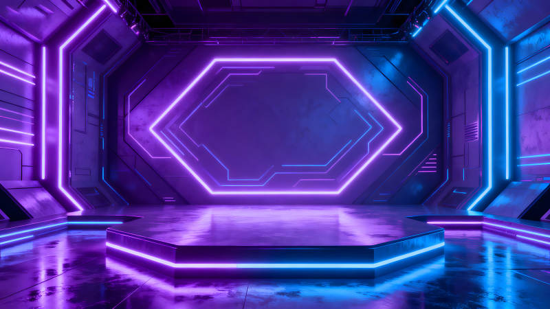 赛博朋克风格的霓虹灯室内场景-图片