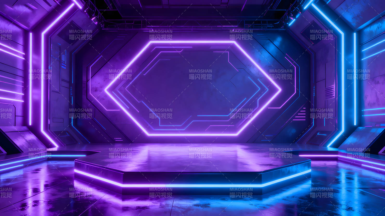 赛博朋克风格的霓虹灯室内场景-图片