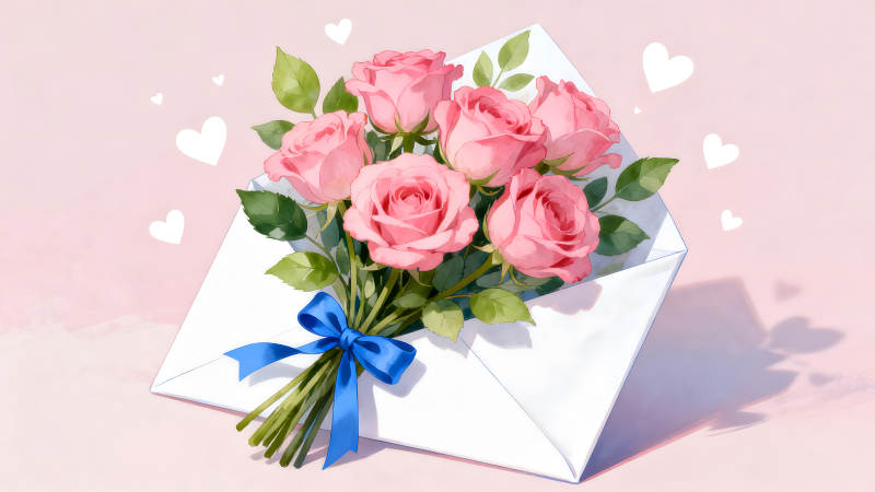 粉色玫瑰花束信封-图片