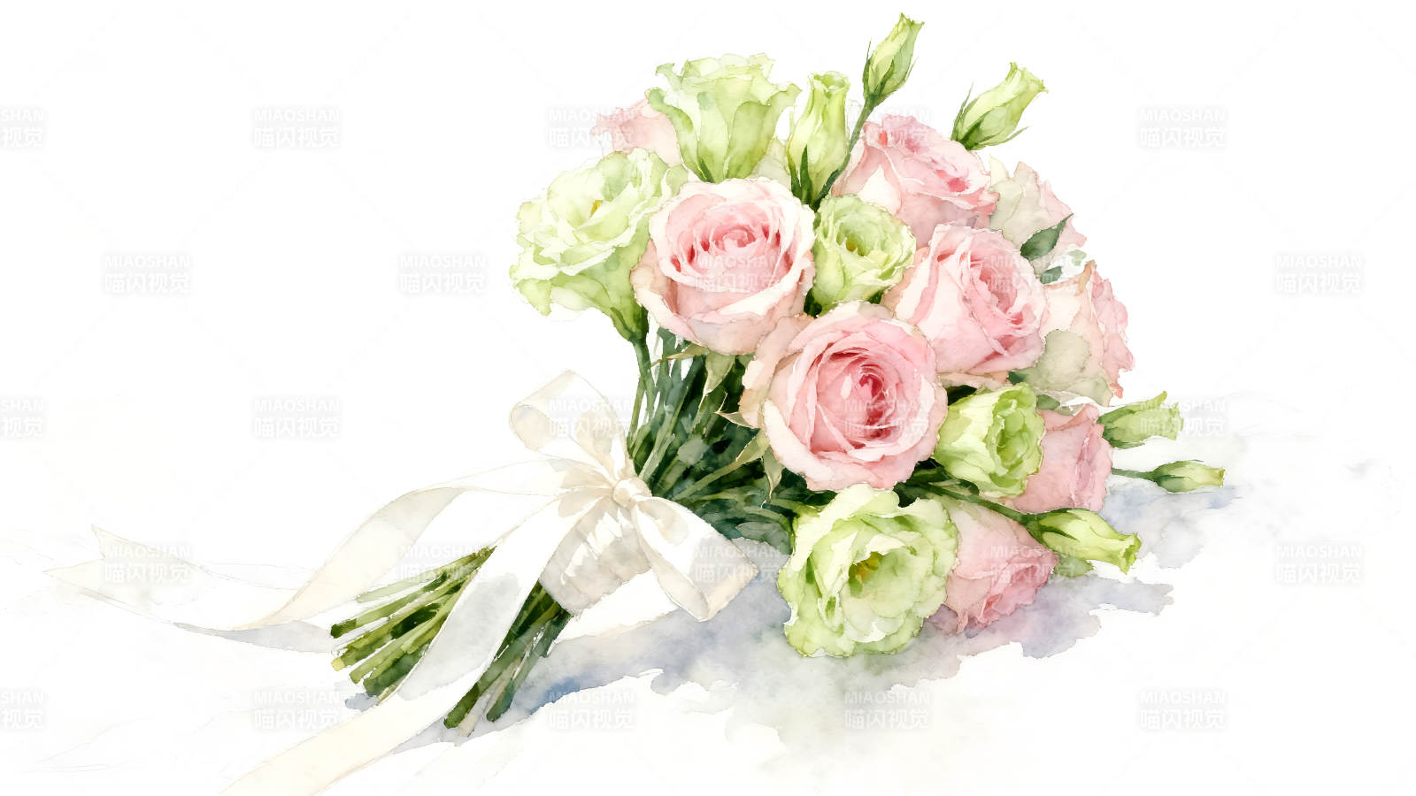 水彩玫瑰花束清新唯美-图片