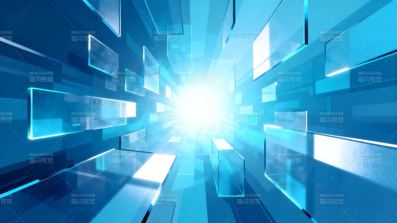 藍色的未來科技感光線隧道-圖片