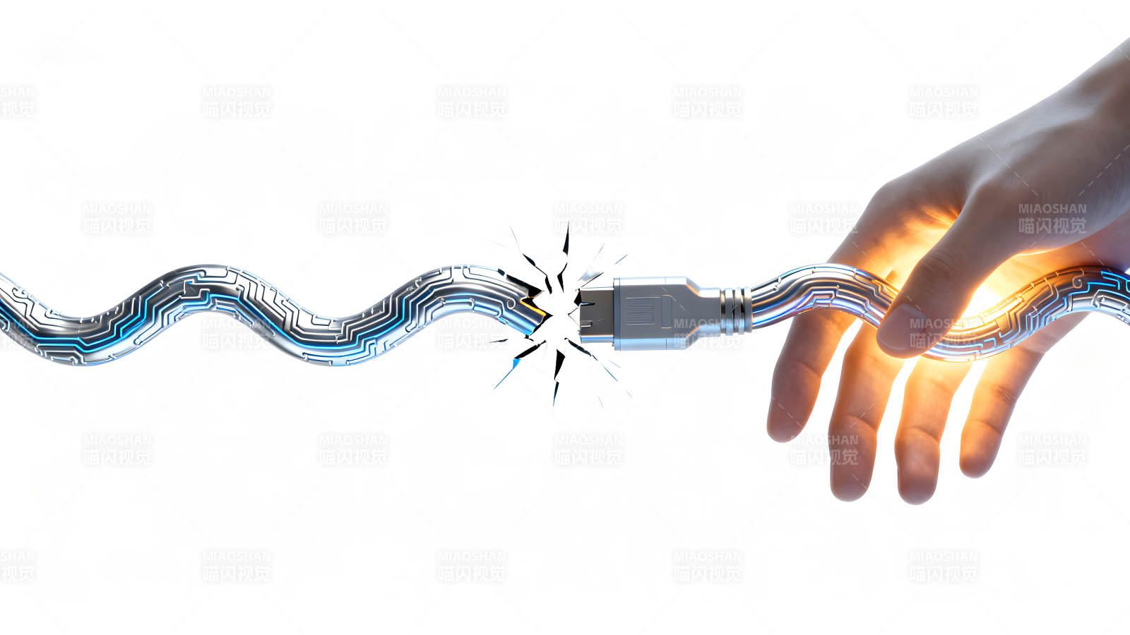 电线损坏与手持光芒四射-图片