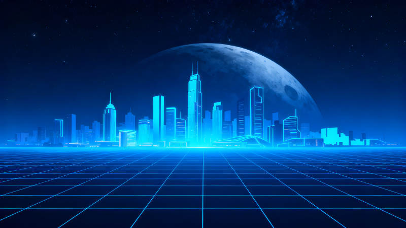 賽博朋克城市夜景藍色調(diào)-圖片