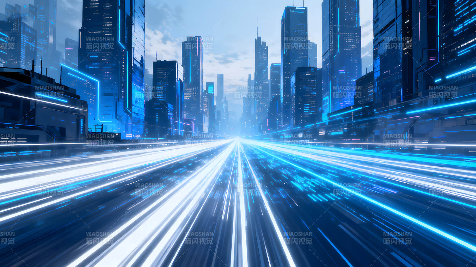 科幻都市高速路燈光效果圖片
