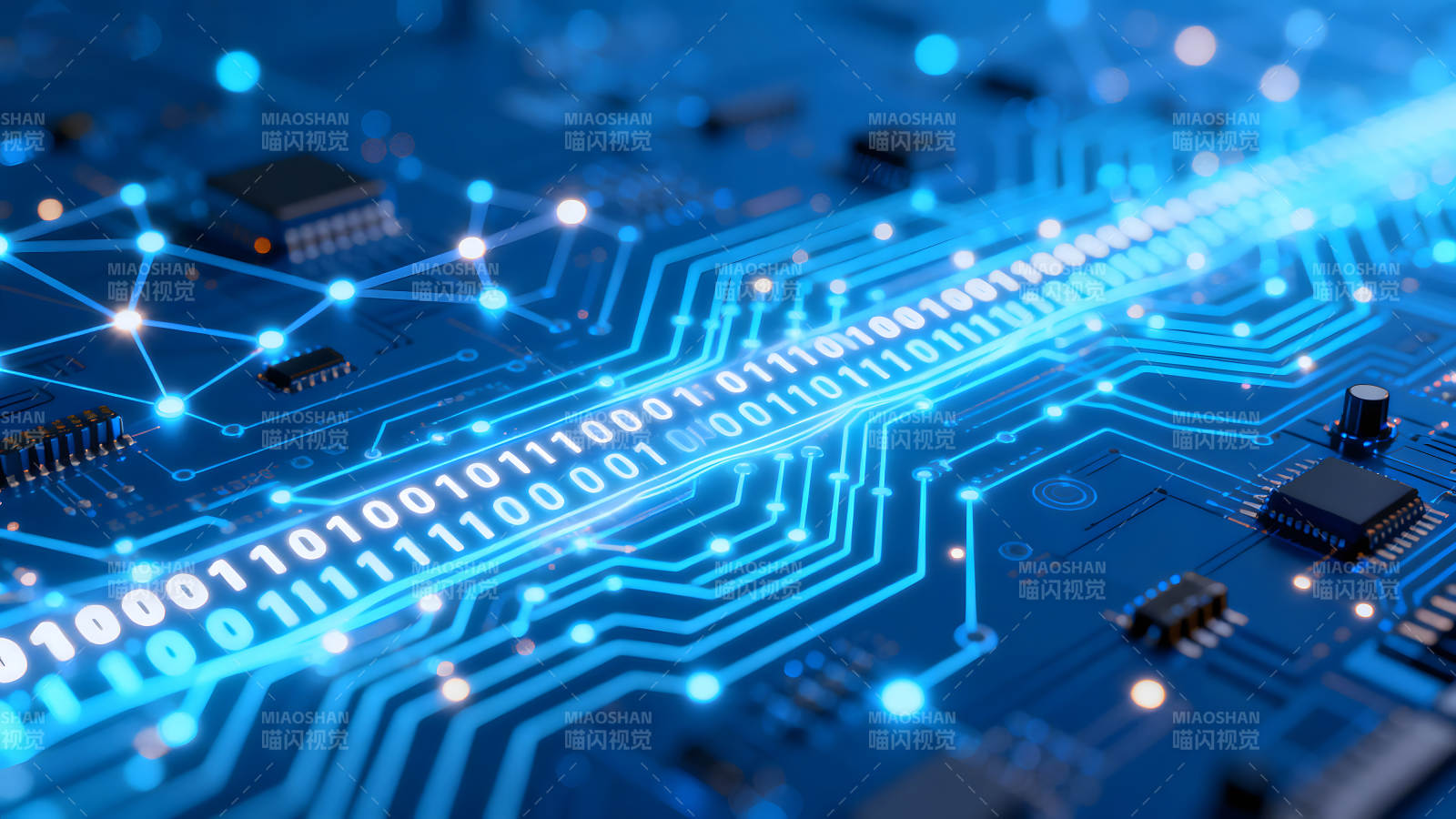 電路板二進制數據光線流動-圖片