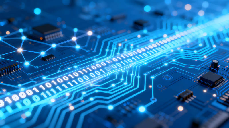 電路板二進制數據光線流動-圖片