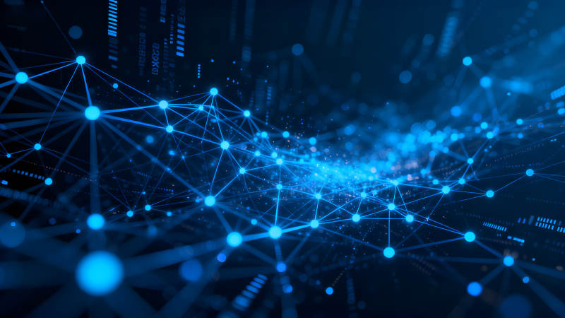 藍色網絡節點連接的抽象數字世界-圖片