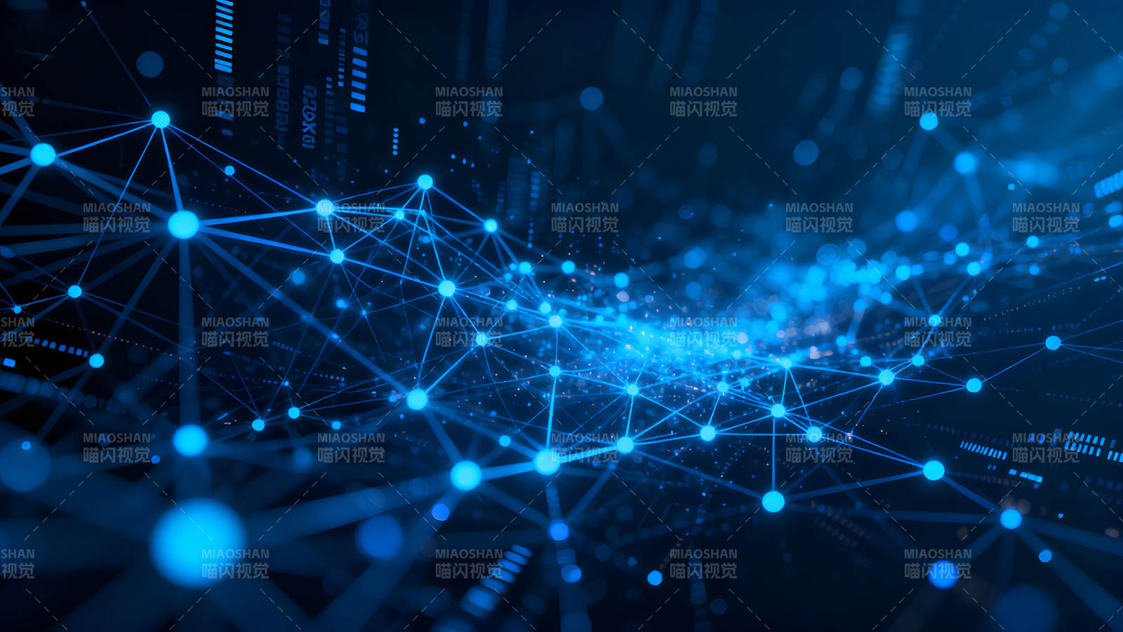 蓝色网络节点连接的抽象数字世界-图片