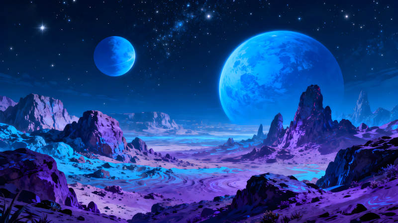 宇宙星球奇幻風景藍色星球映襯下的奇特地貌-圖片