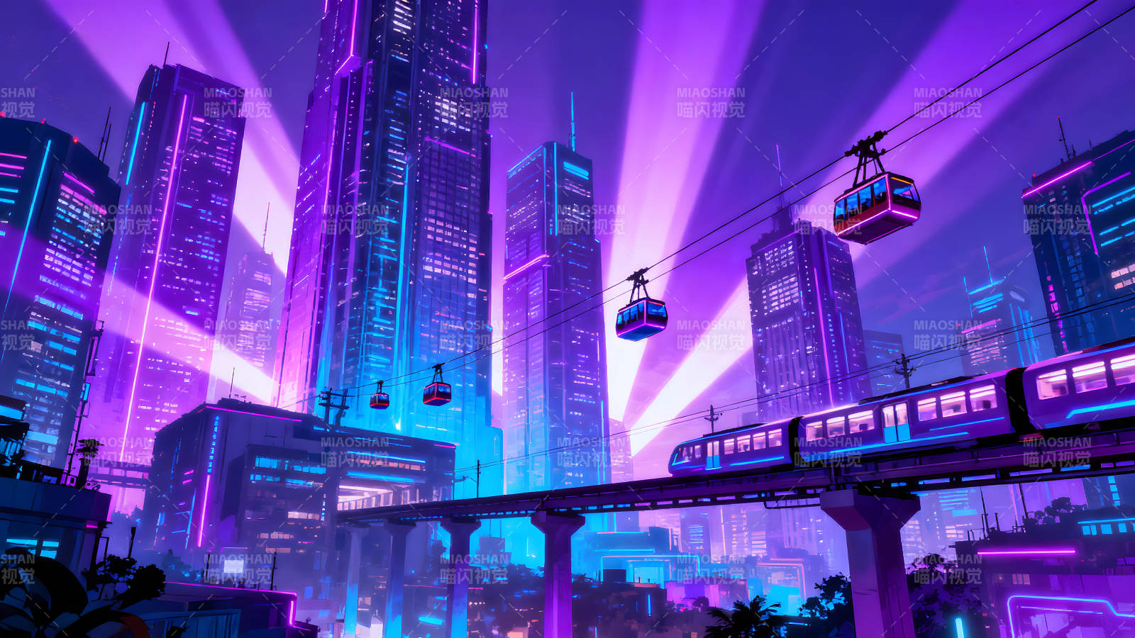 未来都市霓虹光影与交通-图片