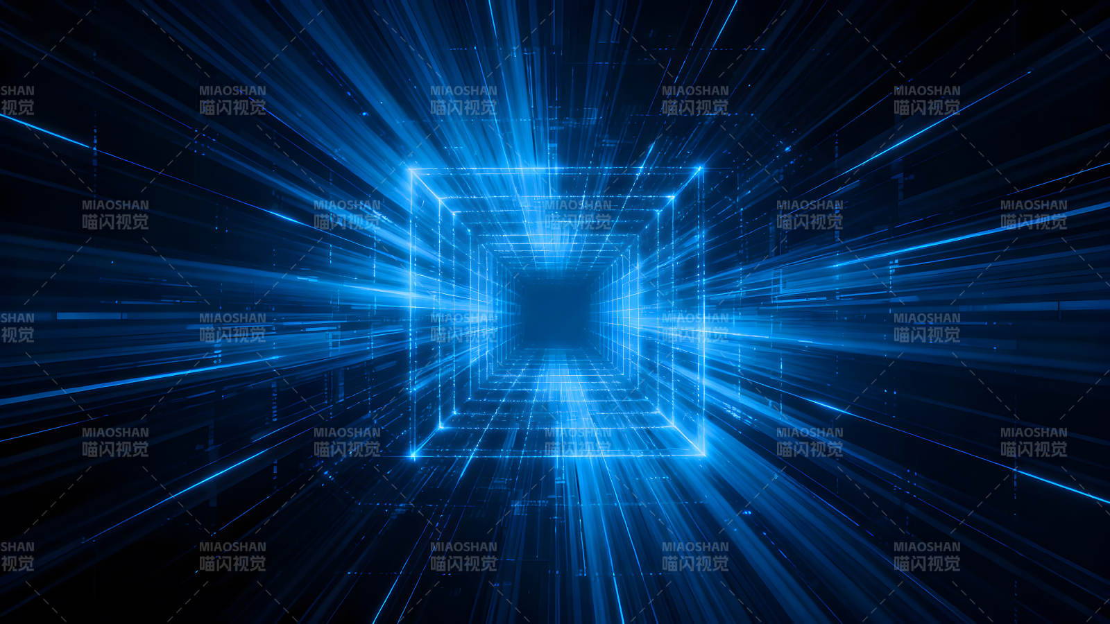 蓝色光线组成的未来科技隧道-图片