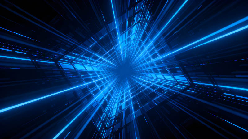 蓝色光线构成的科幻隧道-图片