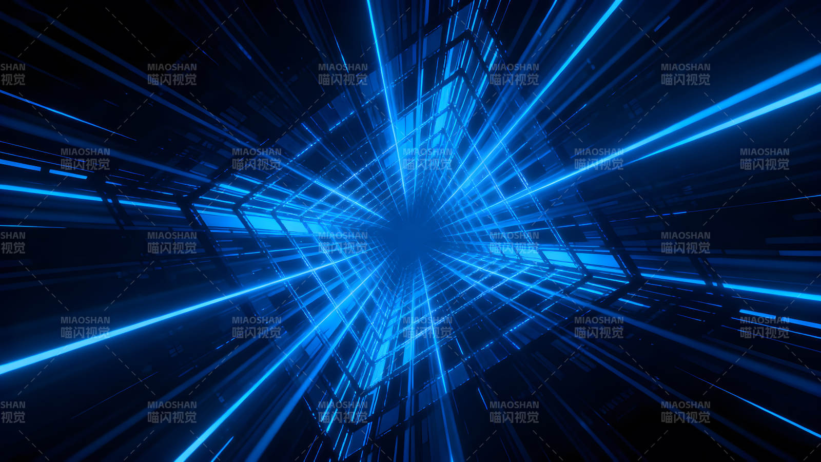 蓝色光线构成的科幻隧道-图片