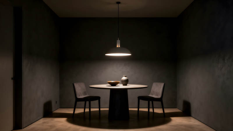 室内餐厅一角昏暗简洁的氛围-图片