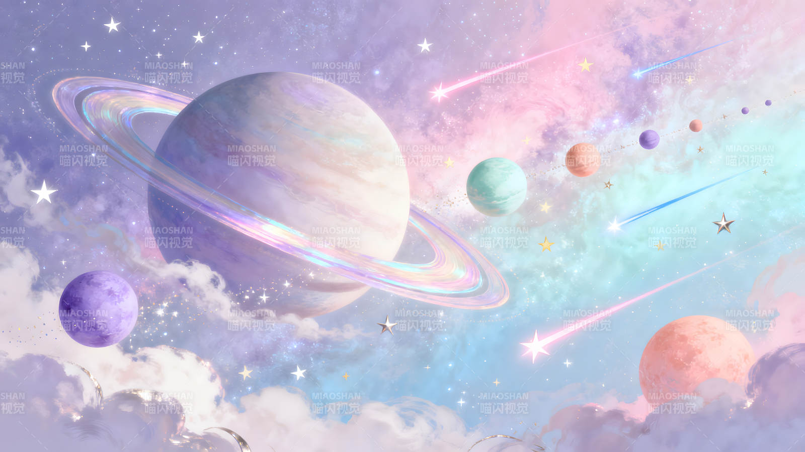 梦幻星空宇宙星球唯美插画-图片