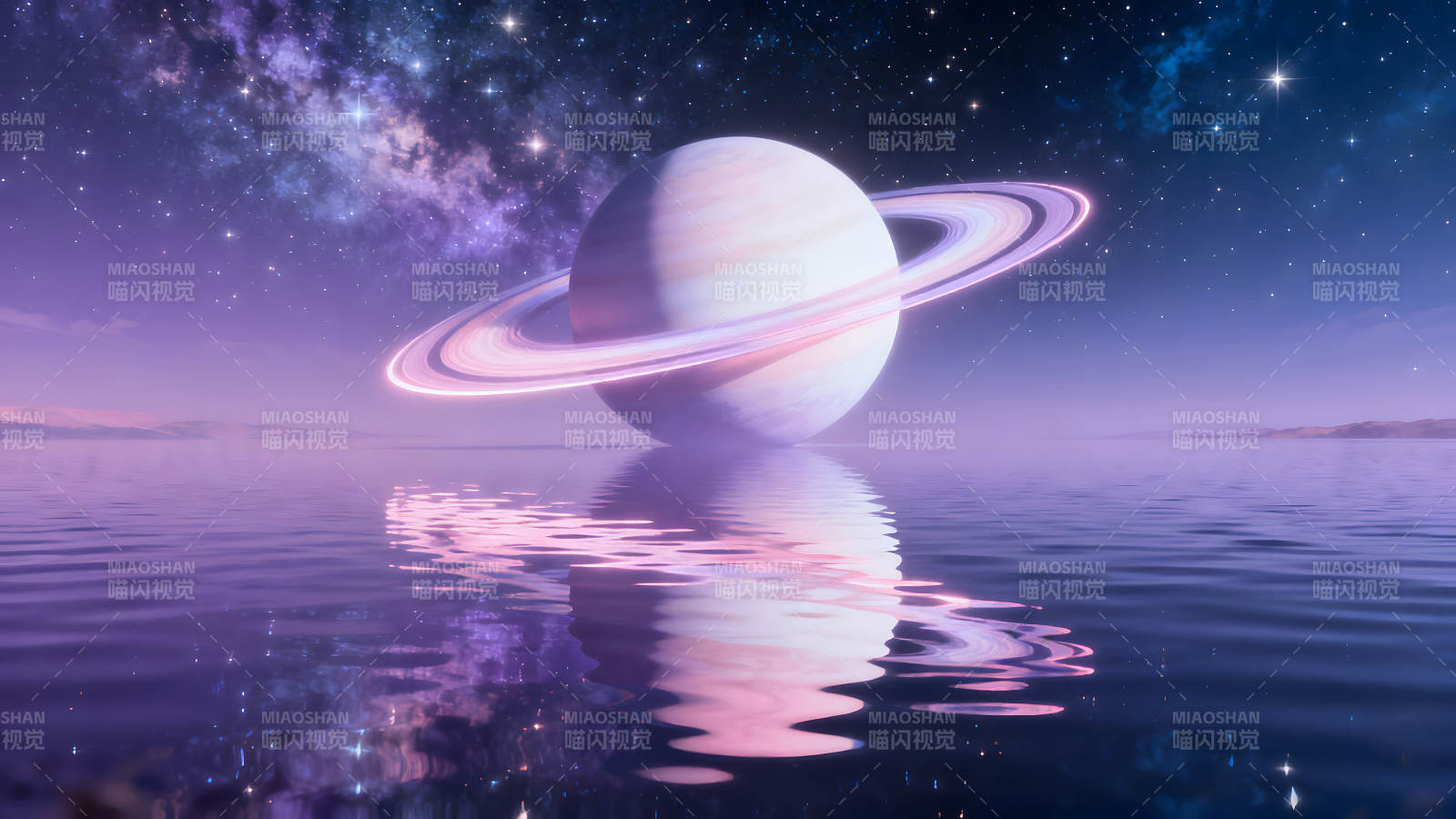 星空下的行星倒影美景-图片