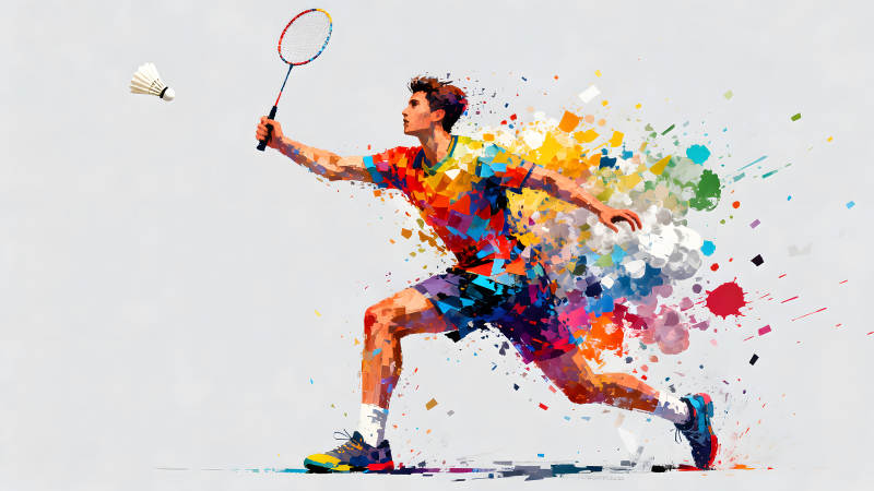 羽毛球运动员击球瞬间-图片