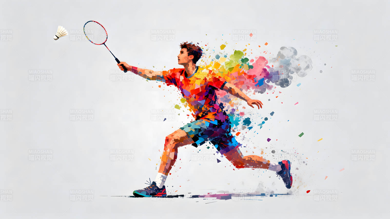 羽毛球运动员击球瞬间色彩绚丽-图片