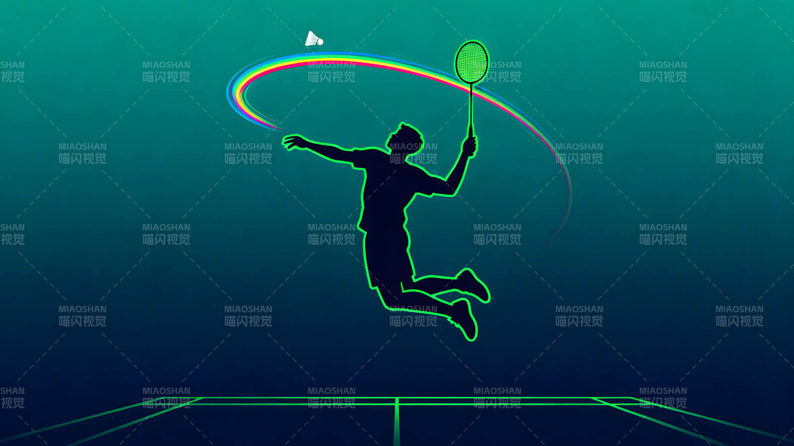 羽毛球运动员挥拍击球背景图-图片