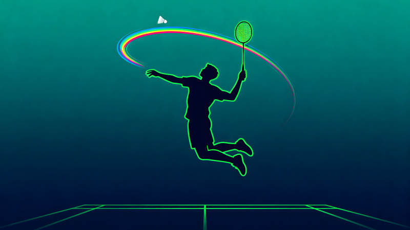 羽毛球运动员挥拍击球背景图-图片