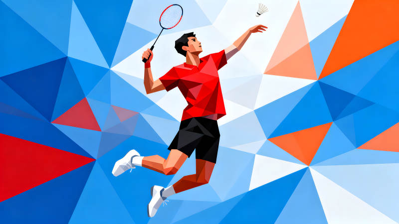 羽毛球運動員比賽瞬間幾何風(fēng)格-圖片