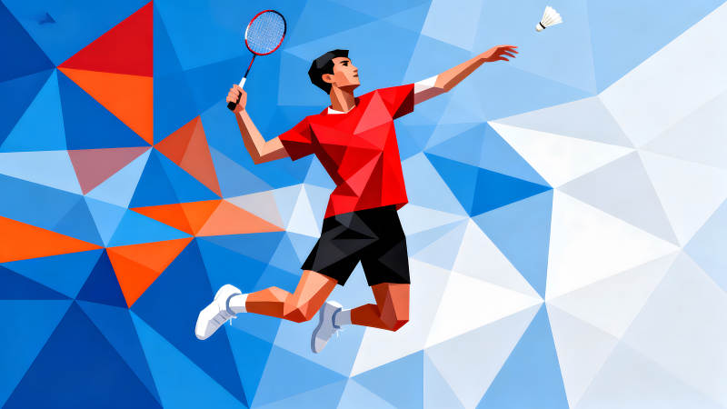 羽毛球運動員躍起擊球-圖片