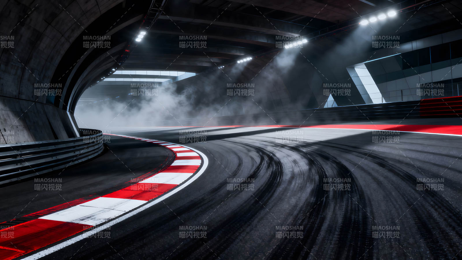 赛道弯道烟雾缭绕光影交错氛围感十足-图片