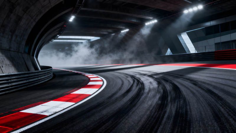 赛道弯道烟雾缭绕光影交错氛围感十足-图片