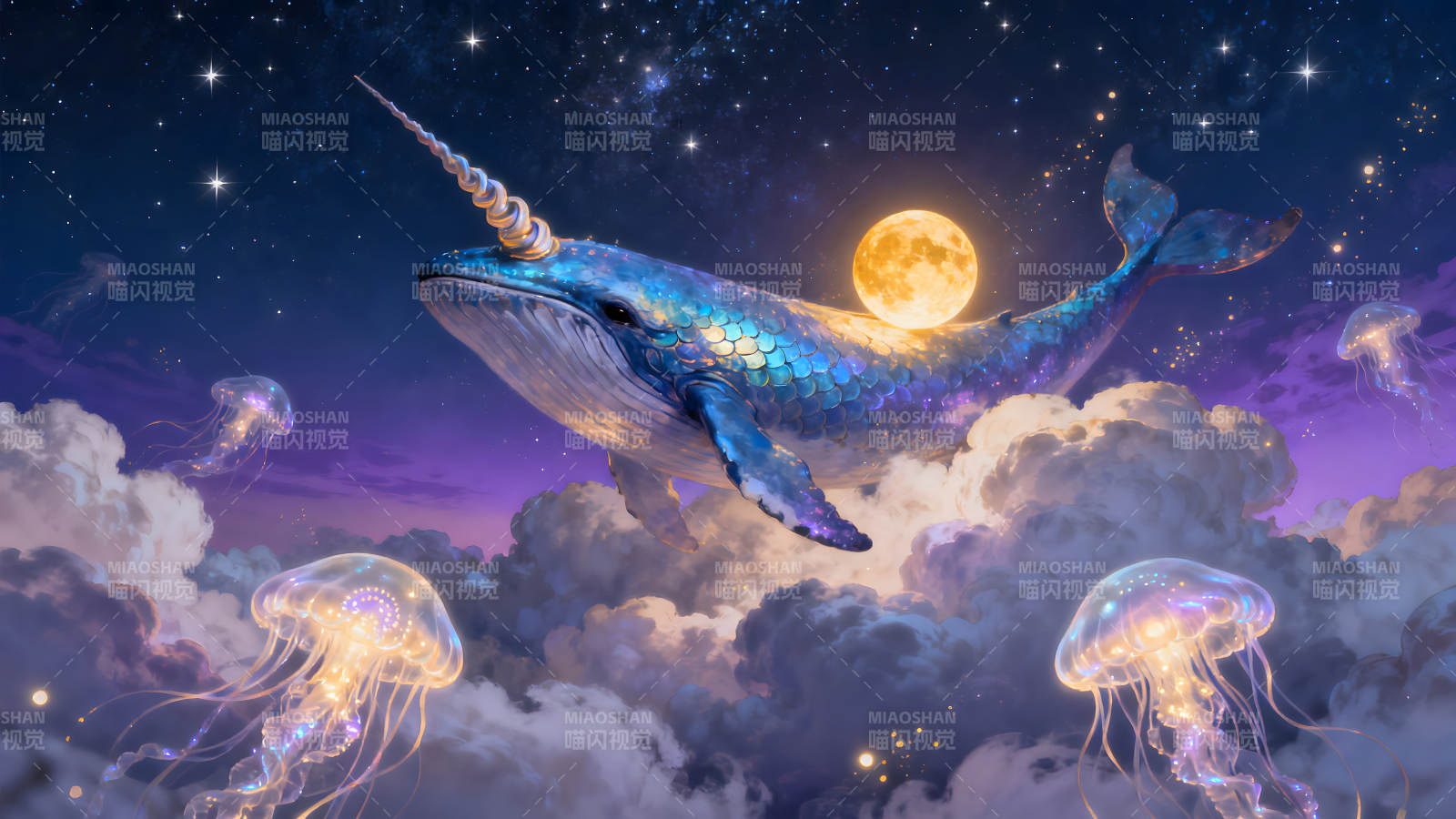 梦幻鲸鱼遨游星空-图片