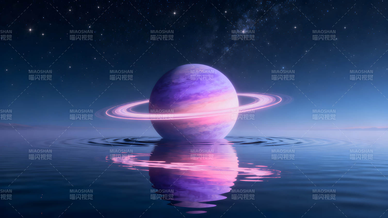 梦幻星球倒影夜空星光闪烁-图片