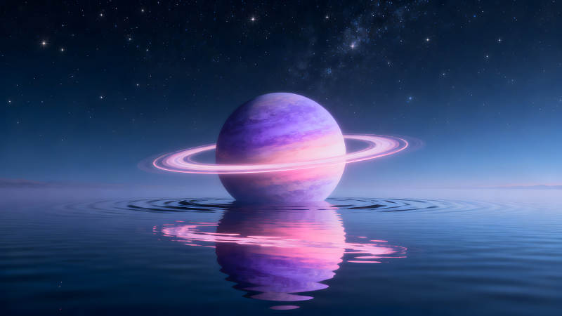 梦幻星球倒影夜空星光闪烁-图片