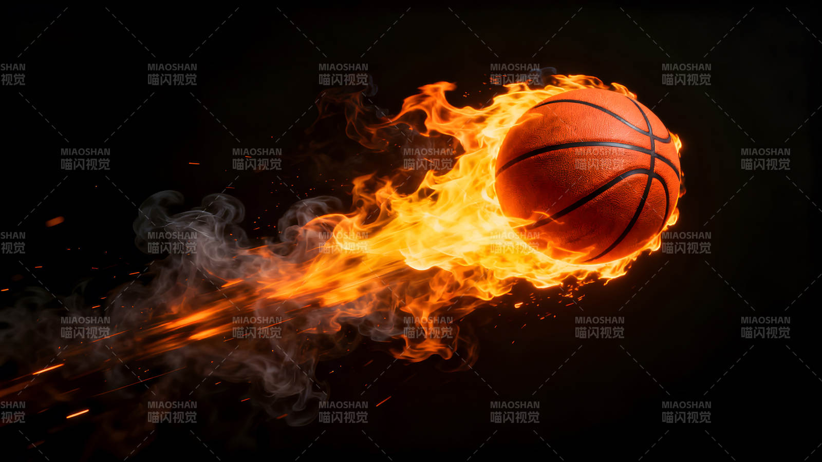 燃烧的篮球在黑暗中闪耀-图片