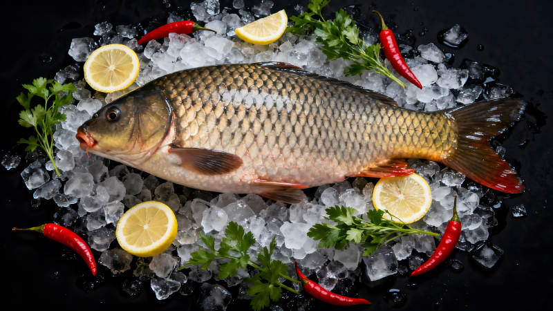 鱼类美食搭配柠檬辣椒和香菜-图片