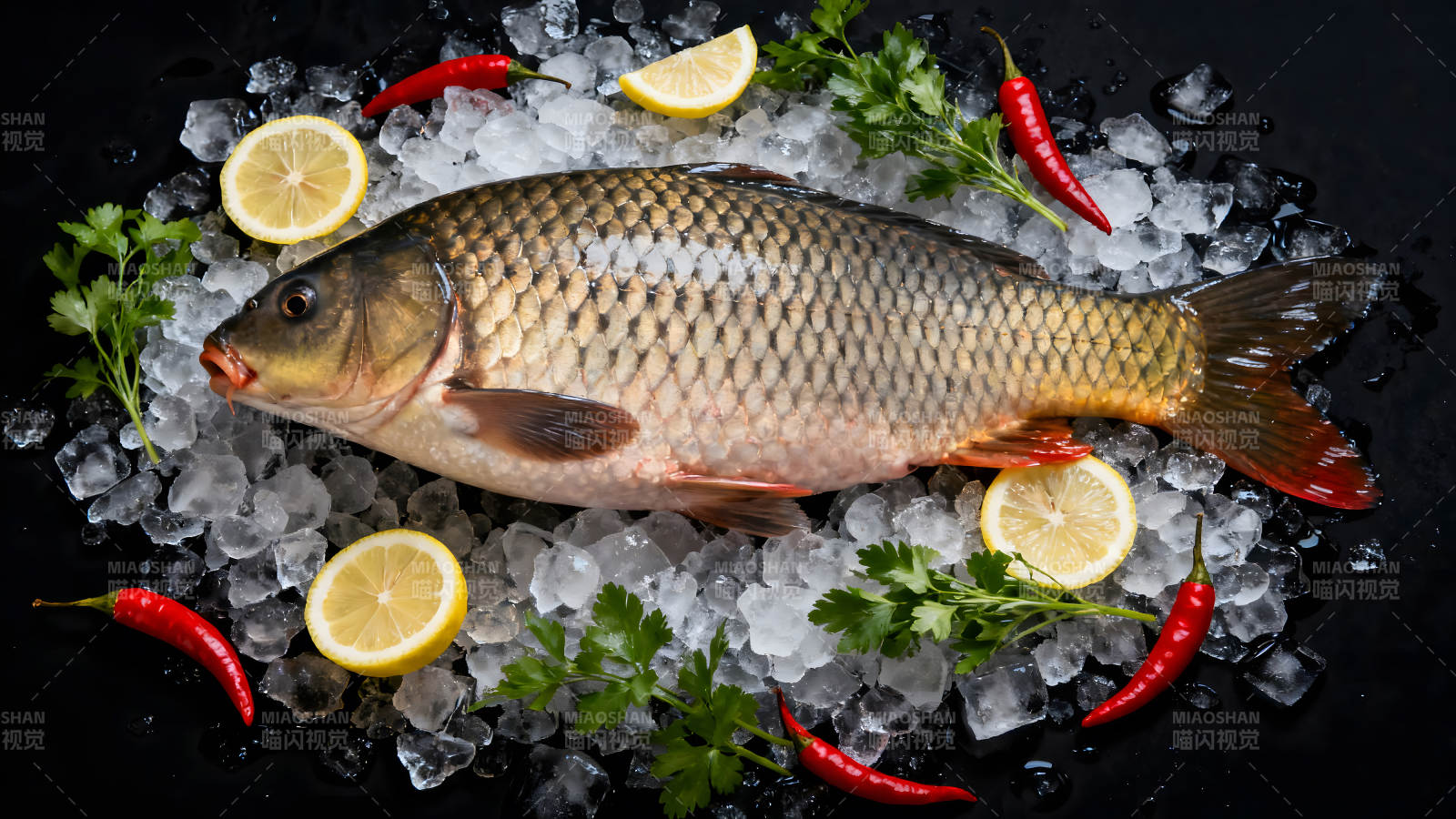 鱼类美食搭配柠檬辣椒和香菜-图片