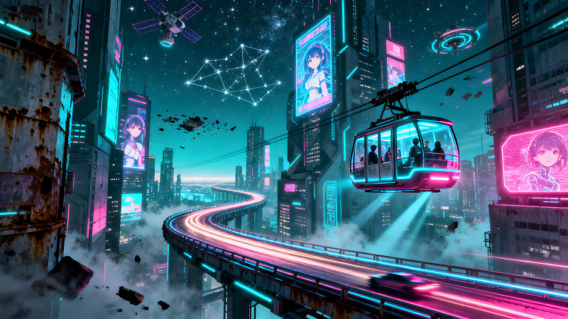 賽博朋克風(fēng)格的未來城市夜景-圖片