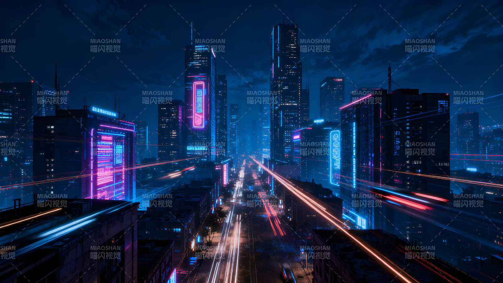 赛博朋克夜景未来城市霓虹灯-图片