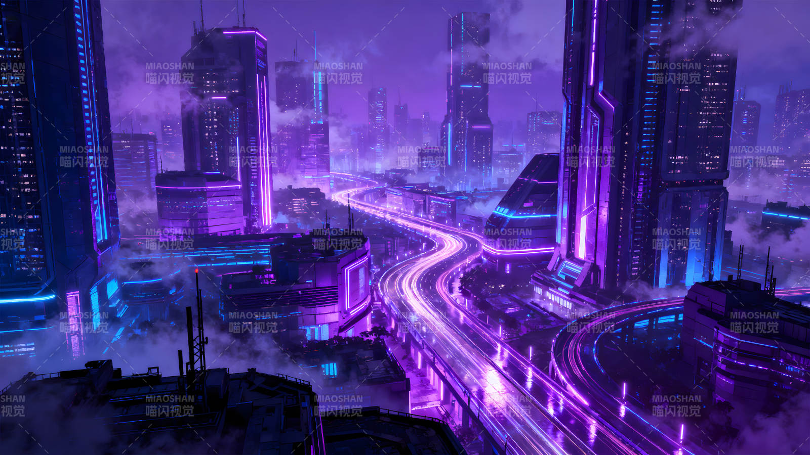 賽博朋克城市夜景霓虹燈光璀璨-圖片