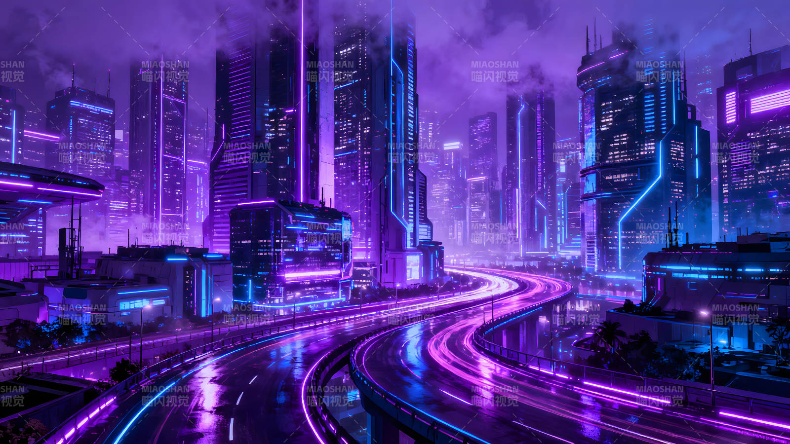 赛博朋克未来城市夜景霓虹灯光-图片